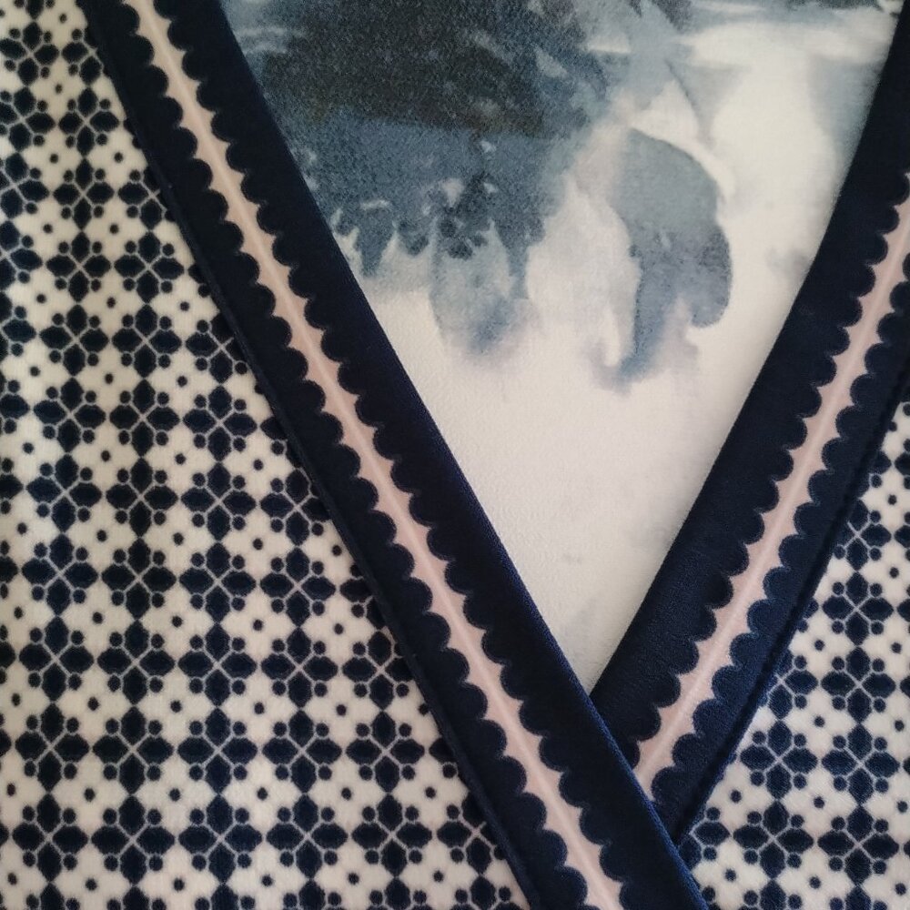 Max Studio Navy, White & Pink Print Wrap Dress with Border Design, S - Picture 4 of 8